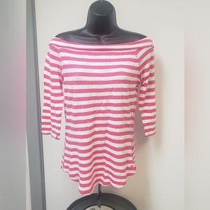 American Eagle Outfitters pink striped off shoulder shirt large